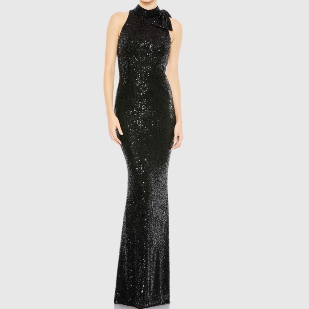 Mac Duggal Black Sequin Halter Gown